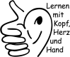 Schullogo mit Herz und Hand - symbolisch für "Lernen mit Kopf, Herz und Hand